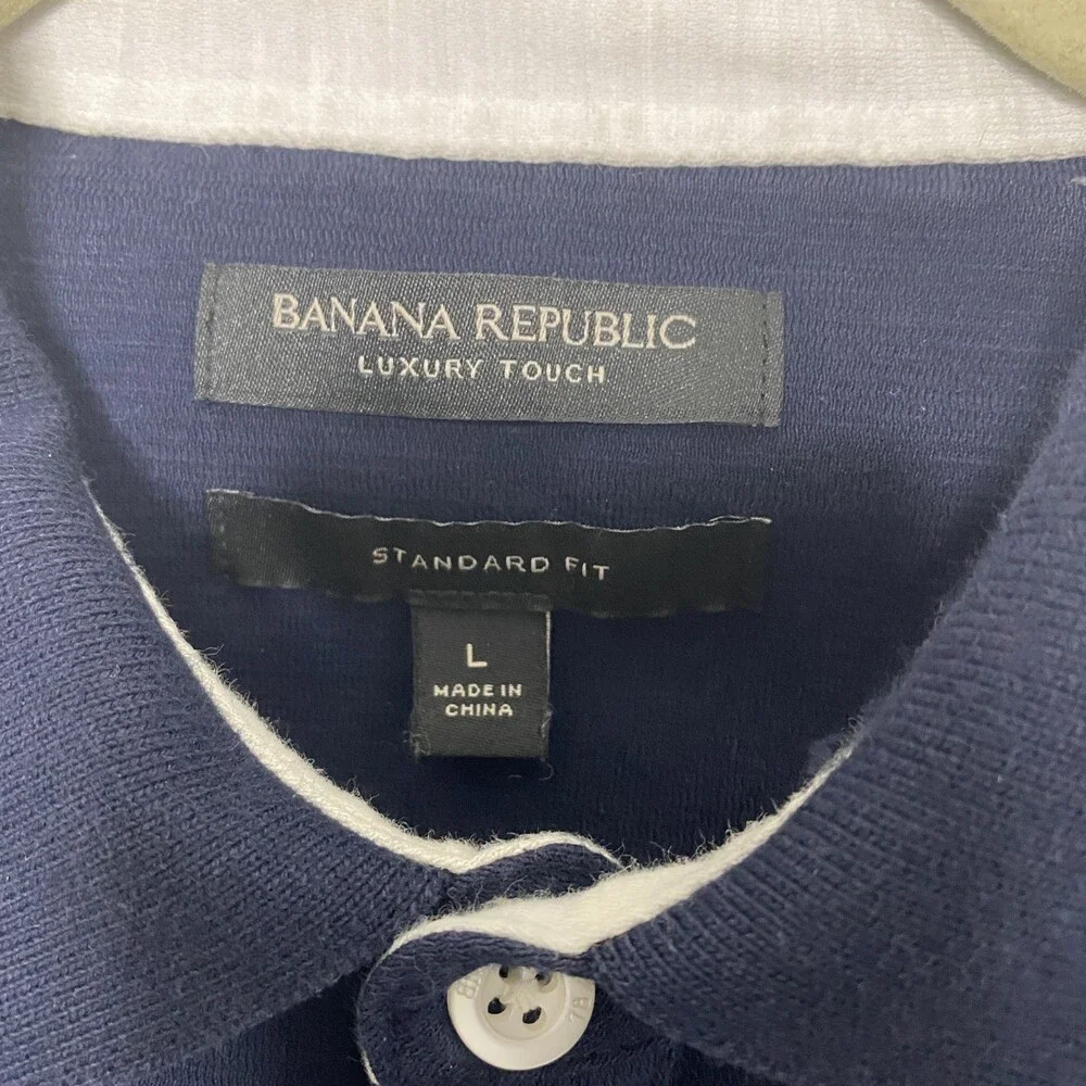 Banana Republic Blue Cotton Polo Shirt Mens Standard Fit Short Sleeve Classic L